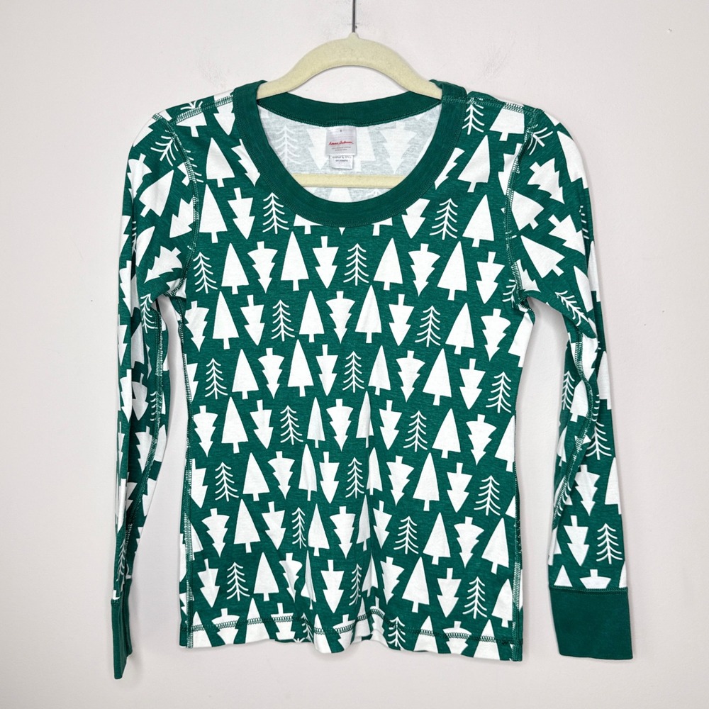 Hanna Andersson Organic Cotton Christmas Tree Pajama Top Green White Size S